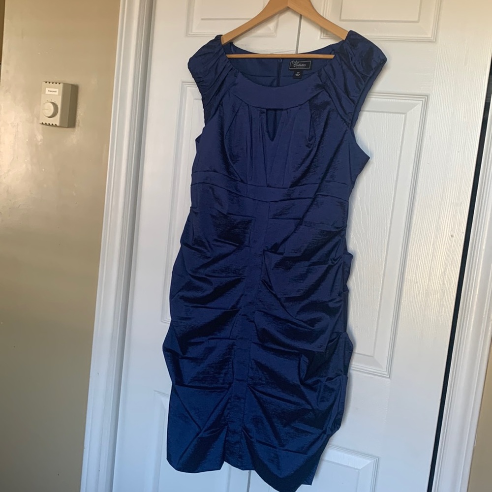 Dress barn dressy stretch dress with ruching.